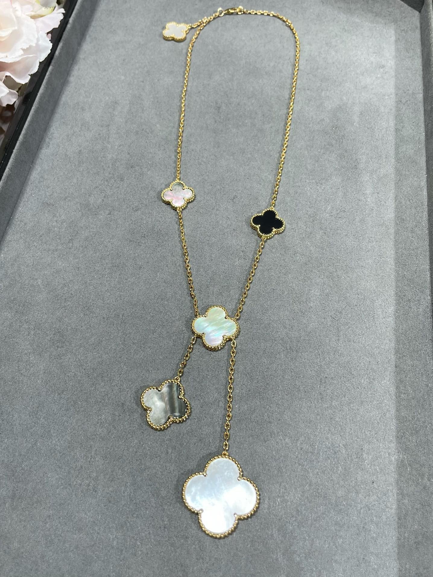 [：Polaidi Jewelry]CLOVER 6 MOTIF MOP ONYX GOLD NECKLACE
