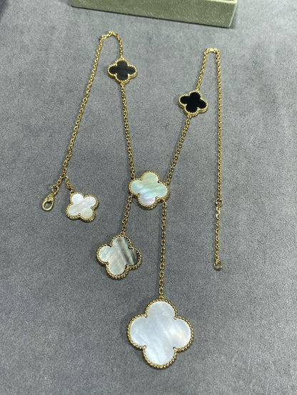 [Polaidi Jewelry]CLOVER 6 MOTIF MOP ONYX GOLD NECKLACE