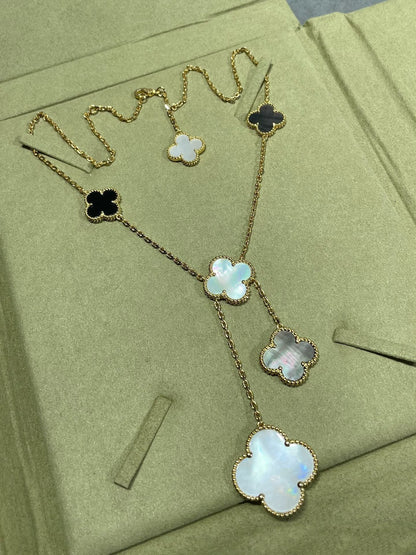 [：Polaidi Jewelry]CLOVER 6 MOTIF MOP ONYX GOLD NECKLACE