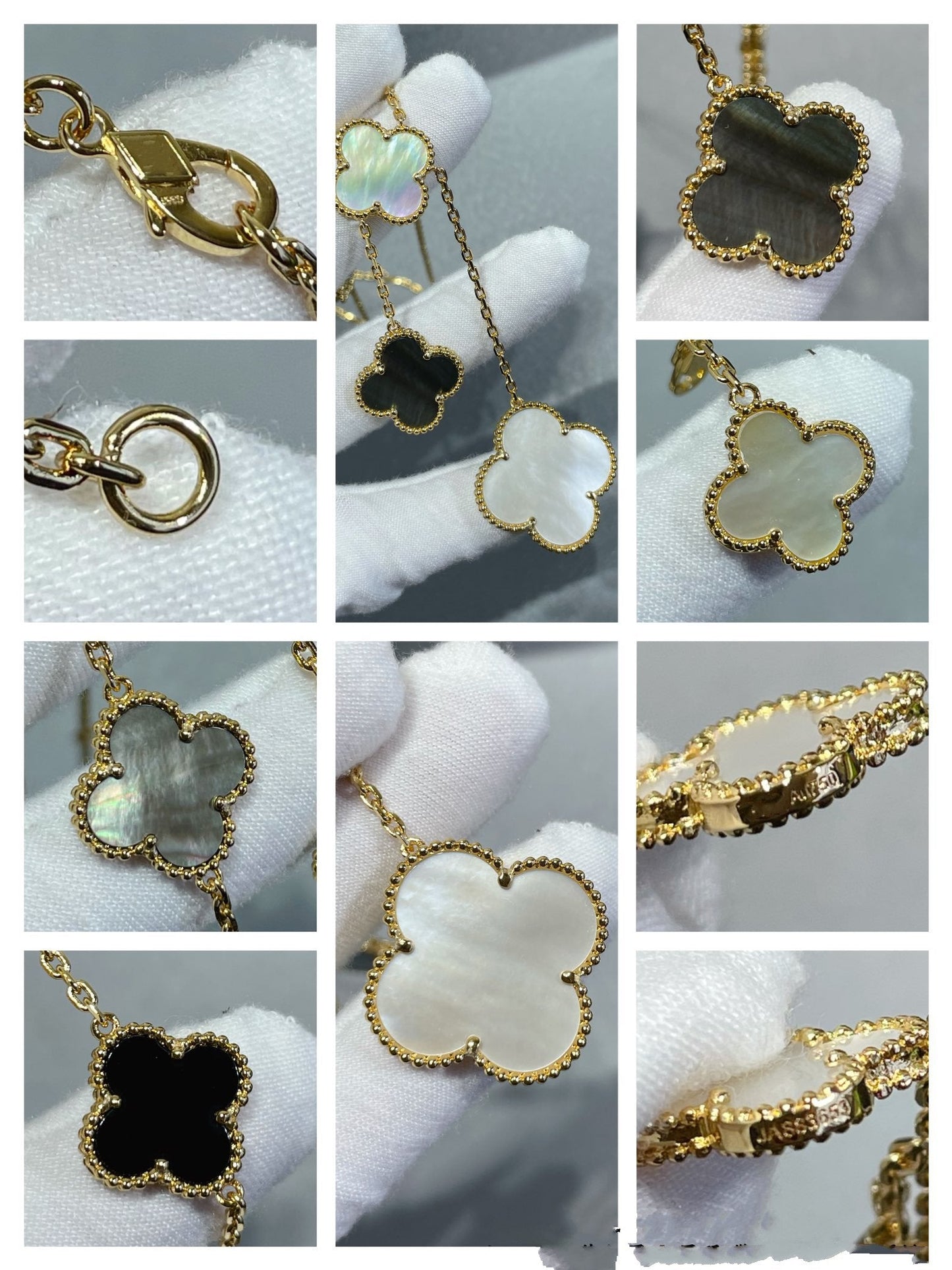 [：Polaidi Jewelry]CLOVER 6 MOTIF MOP ONYX GOLD NECKLACE