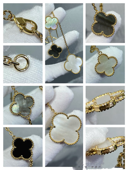 [Polaidi Jewelry]CLOVER 6 MOTIF MOP ONYX GOLD NECKLACE