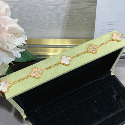 [：Polaidi Jewelry]CLOVER 5 MOTIF DIAMOND PINK MOP PINK GOLD BRACELET