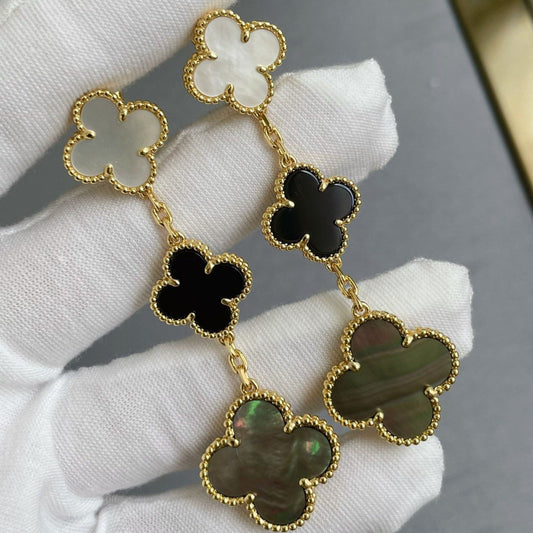 [Polaidi Jewelry]CLOVER 3 MOTIF MOP ONYX DARK MOP PINK GOLD EARRINGS