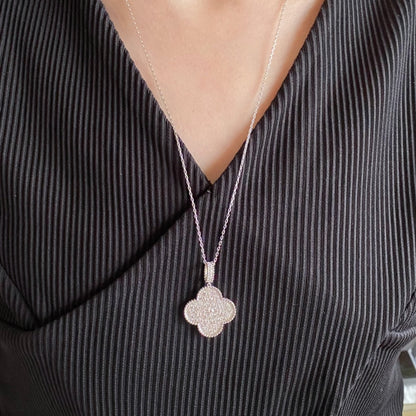 [Polaidi Jewelry]CLOVER 25MM LARGE PEDANT DIAMOND PAVED LONG NECKLACE