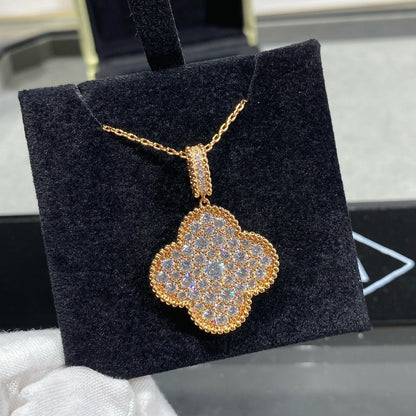 [：Polaidi Jewelry]CLOVER 25MM LARGE PEDANT DIAMOND PAVED LONG NECKLACE