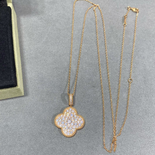 [：Polaidi Jewelry]CLOVER 25MM LARGE PEDANT DIAMOND PAVED LONG NECKLACE