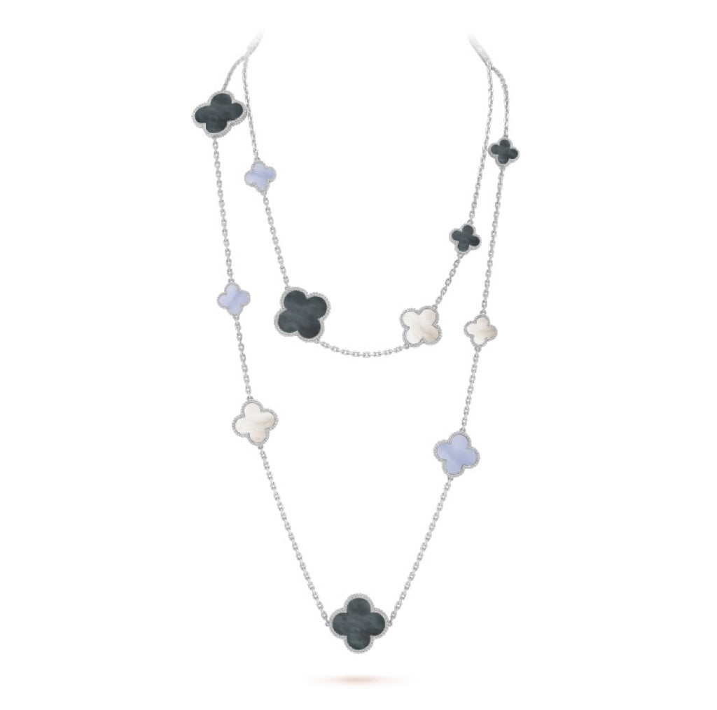 [：Polaidi Jewelry]CLOVER 16 MOTIF CHALCEDONY MOP SILVER NECKLACE