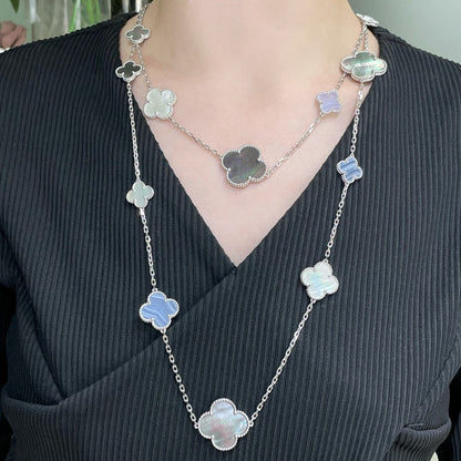 [：Polaidi Jewelry]CLOVER 16 MOTIF CHALCEDONY MOP SILVER NECKLACE