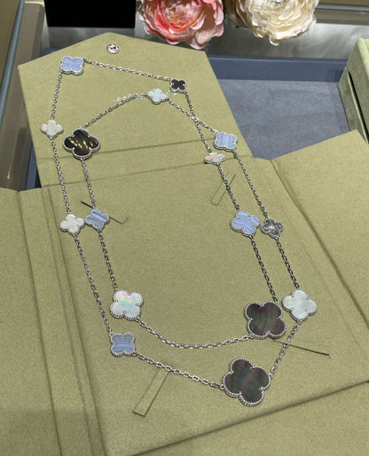 [：Polaidi Jewelry]CLOVER 16 MOTIF CHALCEDONY MOP SILVER NECKLACE