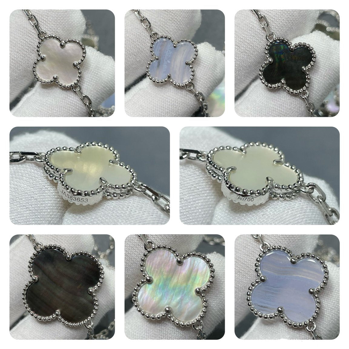 [Polaidi Jewelry]CLOVER 16 MOTIF CHALCEDONY MOP SILVER NECKLACE