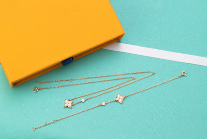 [Polaidi Jewelry]STAR PINK MOP 1 DIAMOND PINK GOLD NECKLACE