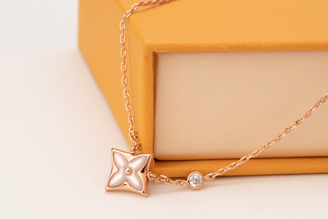 [Polaidi Jewelry]STAR PINK MOP 1 DIAMOND PINK GOLD NECKLACE