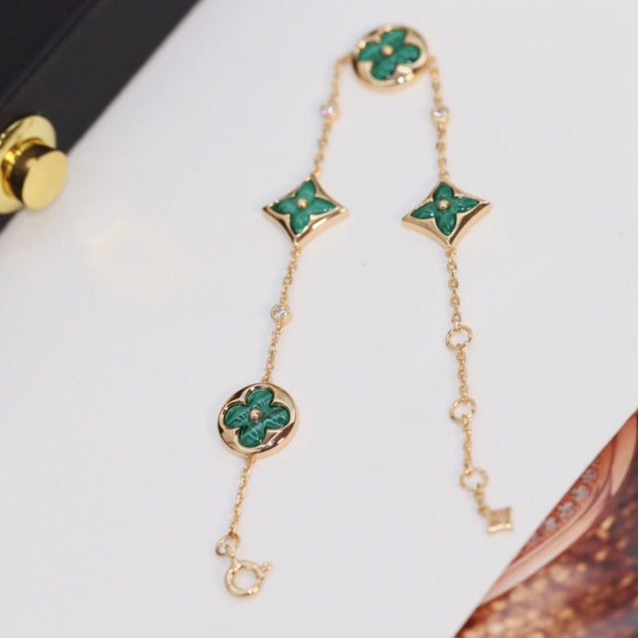 [Polaidi Jewelry]STAR AND SUN 4 MOTIF PINK GOLD MALACHITE BRACELET