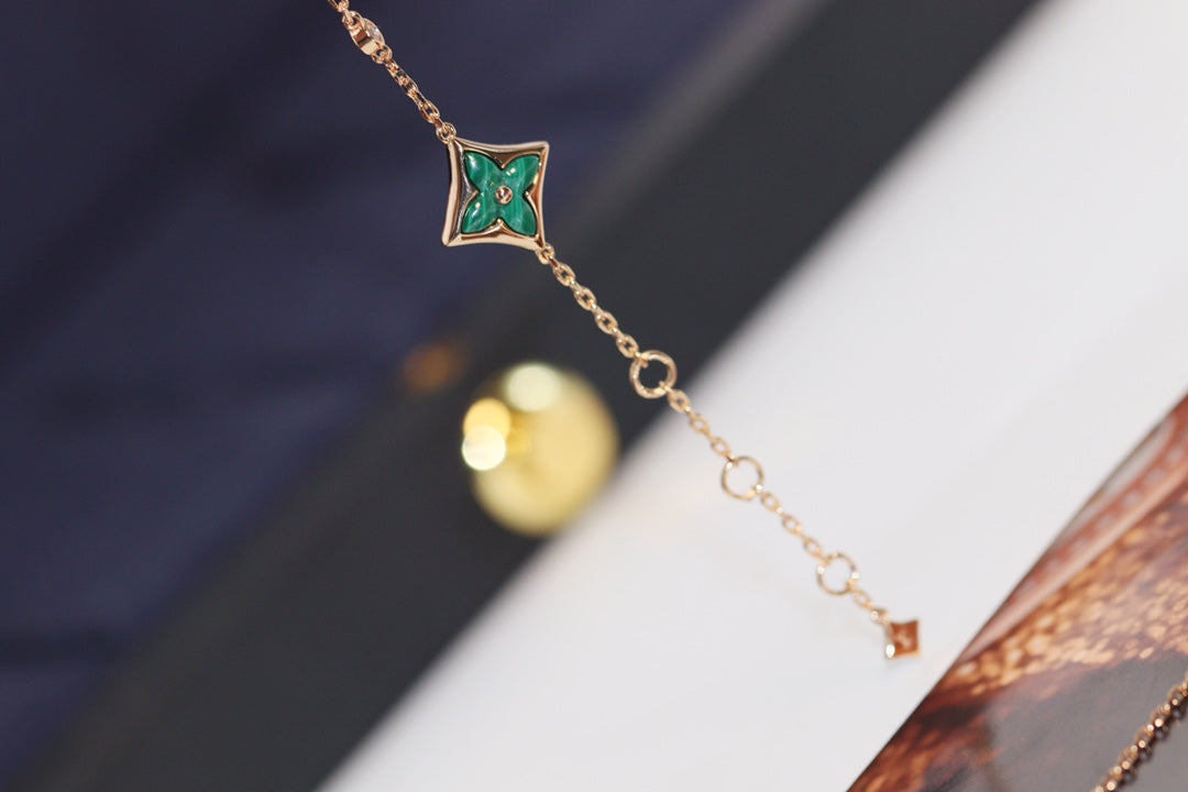 [：Polaidi Jewelry]STAR AND SUN 4 MOTIF PINK GOLD MALACHITE BRACELET