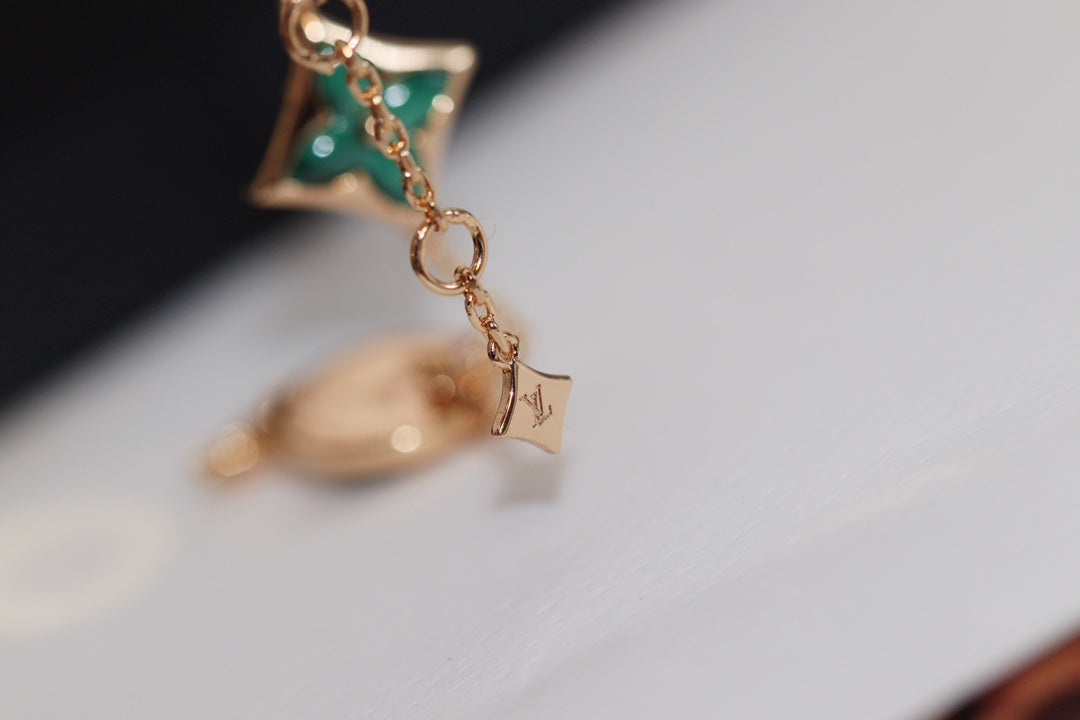 [：Polaidi Jewelry]STAR AND SUN 4 MOTIF PINK GOLD MALACHITE BRACELET