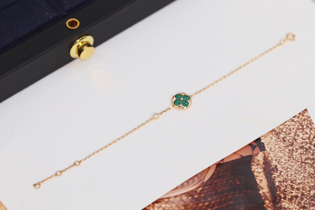 [Polaidi Jewelry]STAR AND SUN 4 MOTIF PINK GOLD MALACHITE BRACELET