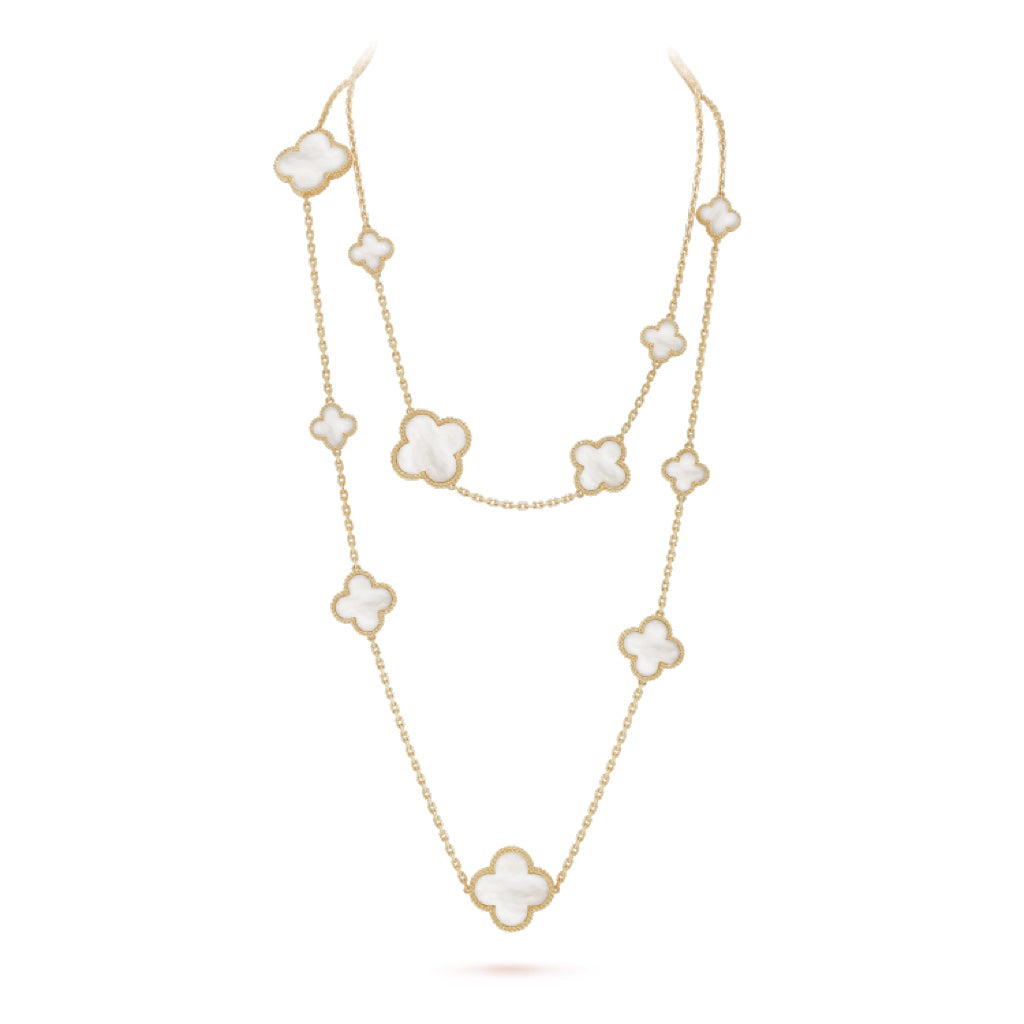 [：Polaidi Jewelry]CLOVER 16 MOTIF WHITE MOP GOLD NECKLACE