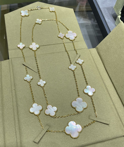 [：Polaidi Jewelry]CLOVER 16 MOTIF WHITE MOP GOLD NECKLACE