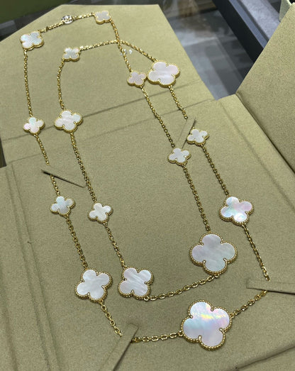 [Polaidi Jewelry]CLOVER 16 MOTIF WHITE MOP GOLD NECKLACE
