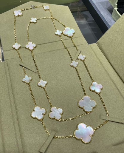 [Polaidi Jewelry]CLOVER 16 MOTIF WHITE MOP GOLD NECKLACE