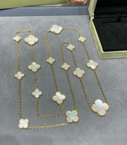 [：Polaidi Jewelry]CLOVER 16 MOTIF WHITE MOP GOLD NECKLACE