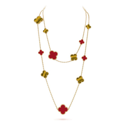[：Polaidi Jewelry]CLOVER 16 MOTIF CARNELIAN TIGER EYE ROSE GOLD NECKLACE