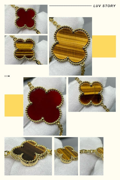 [：Polaidi Jewelry]CLOVER 16 MOTIF CARNELIAN TIGER EYE ROSE GOLD NECKLACE