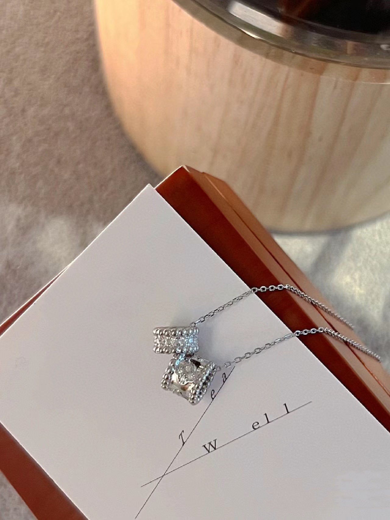 [Polaidi Jewelry]PERLEE DOUBLE PENDANT SILVER DIAMOND NECKLACE