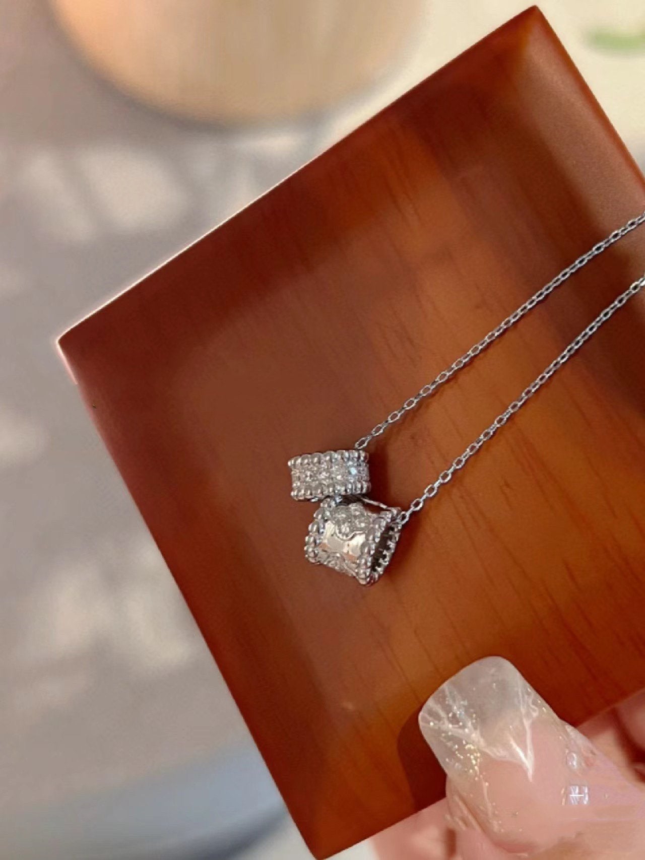 [：Polaidi Jewelry]PERLEE DOUBLE PENDANT SILVER DIAMOND NECKLACE