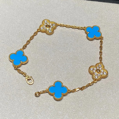 [Polaidi Jewelry] CLOVER 5 MOTIF BLUE AGATE BRACELET COLLECTION