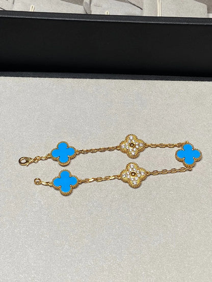 [Polaidi Jewelry] CLOVER 5 MOTIF BLUE AGATE BRACELET COLLECTION