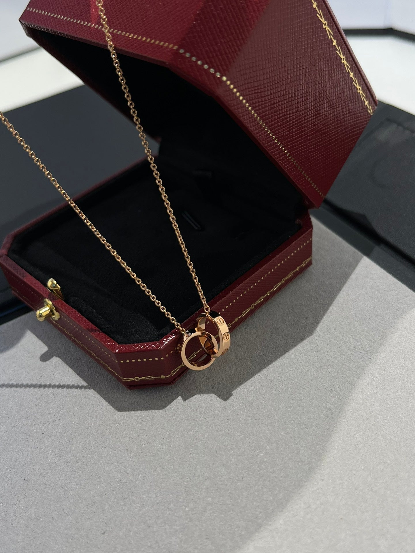 [Polaidi Jewelry]LOVE NECKLACE DOUBLE RING PINK GOLD