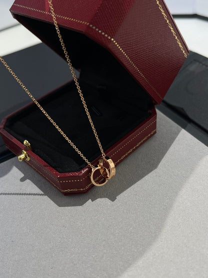 [Polaidi Jewelry]LOVE NECKLACE DOUBLE RING PINK GOLD