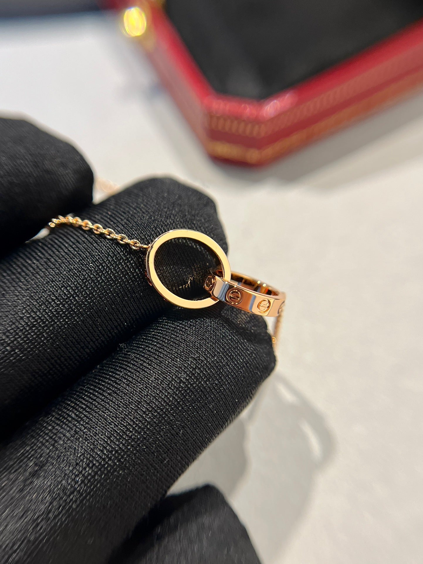 [：Polaidi Jewelry]LOVE NECKLACE DOUBLE RING PINK GOLD