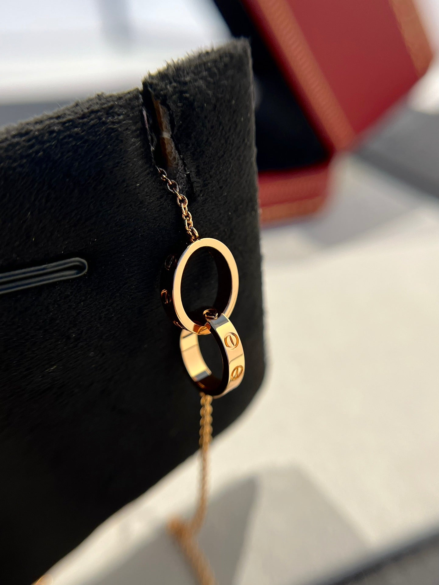 [Polaidi Jewelry]LOVE NECKLACE DOUBLE RING PINK GOLD