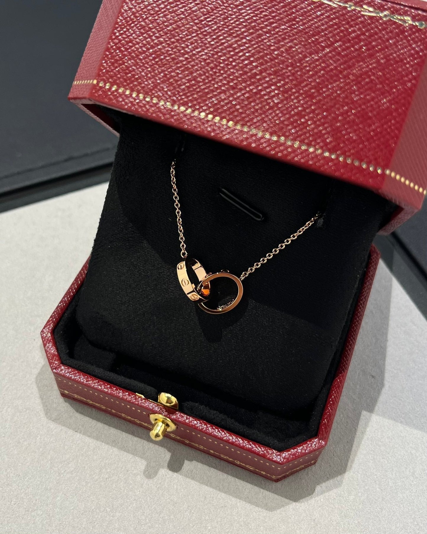 [Polaidi Jewelry]LOVE NECKLACE DOUBLE RING PINK GOLD