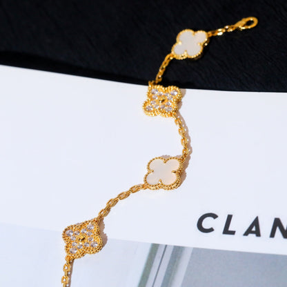 [：Polaidi Jewelry]CLOVER BRACELET 5 MOTIF WHITE MOP DIAMOND