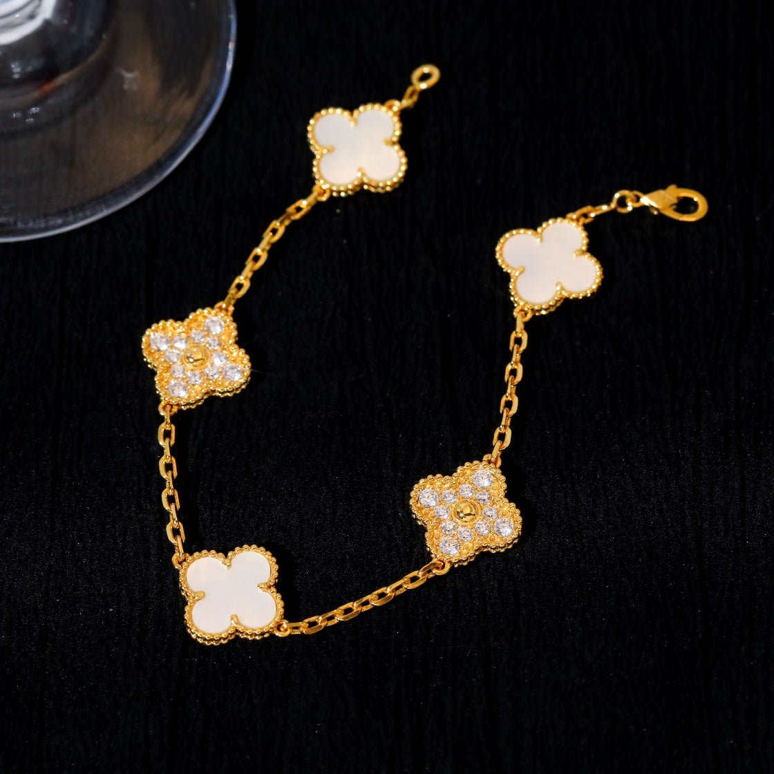 [：Polaidi Jewelry]CLOVER BRACELET 5 MOTIF WHITE MOP DIAMOND
