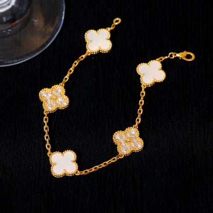 [：Polaidi Jewelry]CLOVER BRACELET 5 MOTIF WHITE MOP DIAMOND