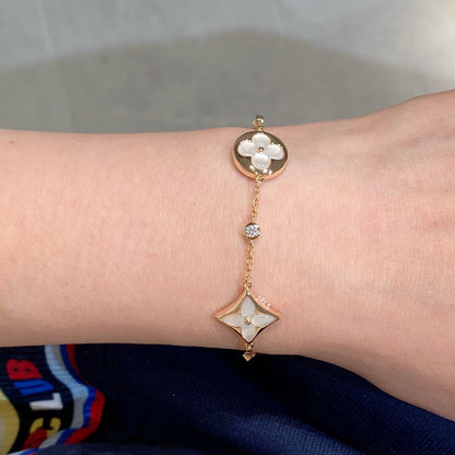 [Polaidi Jewelry]STAR AND SUN 4 MOTIF WHITE MOP PINK GOLD BRACELET