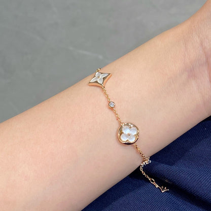 [Polaidi Jewelry]STAR AND SUN 4 MOTIF WHITE MOP PINK GOLD BRACELET
