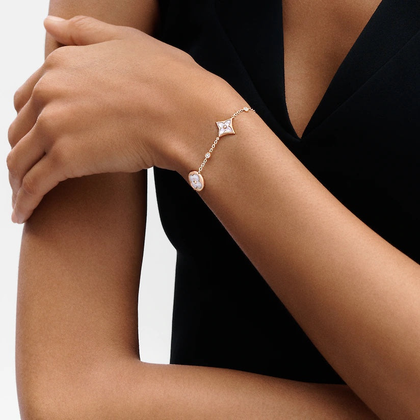 [：Polaidi Jewelry]STAR AND SUN 4 MOTIF WHITE MOP PINK GOLD BRACELET