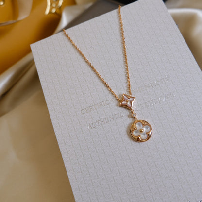[:Polaidi Jewelry]スターアンドサン ホワイトMOP 2モチーフ ピンクゴールドネックレス