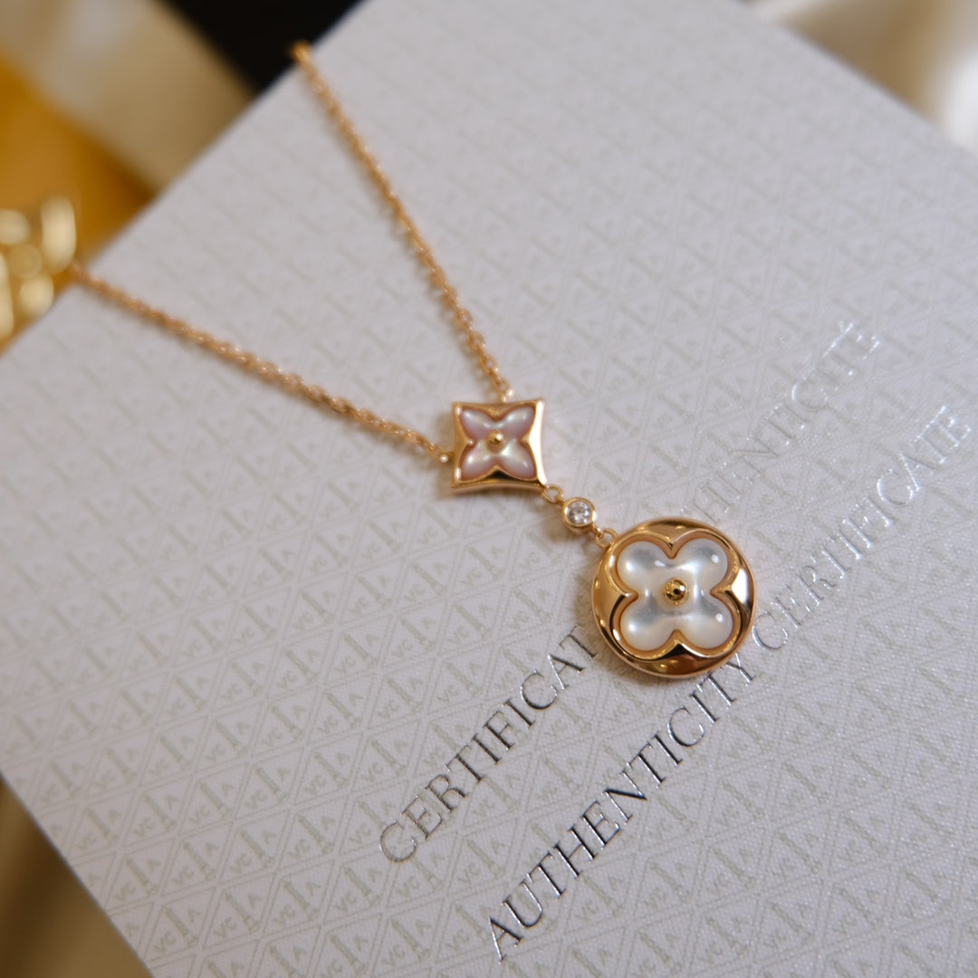 [:Polaidi Jewelry]スターアンドサン ホワイトMOP 2モチーフ ピンクゴールドネックレス