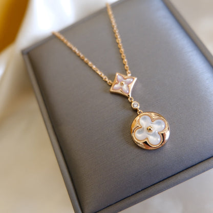 [:Polaidi Jewelry]スターアンドサン ホワイトMOP 2モチーフ ピンクゴールドネックレス