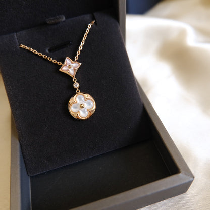 [Polaidi Jewelry]STAR AND SUN WHITE MOP 2 MOTIF PINK GOLD NECKLACE
