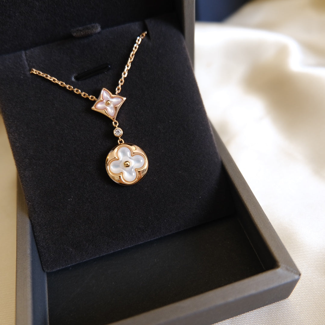 [:Polaidi Jewelry]スターアンドサン ホワイトMOP 2モチーフ ピンクゴールドネックレス