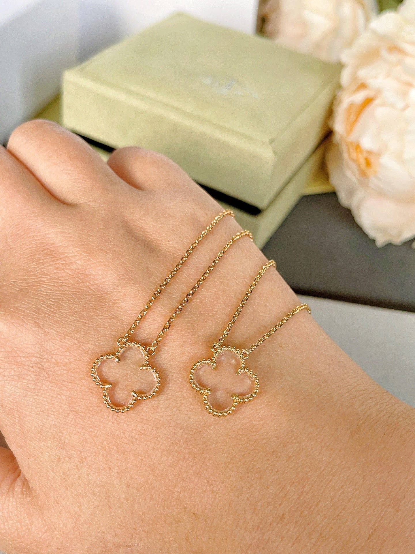[：Polaidi Jewelry]CLOVER ROCK CRYSTAL ROSE GOLD NECKLACE