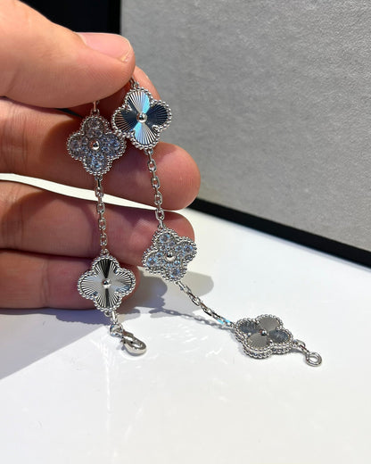 [：Polaidi Jewelry]CLOVER 5 MOTIF SILVER DIAMOND BRACELET