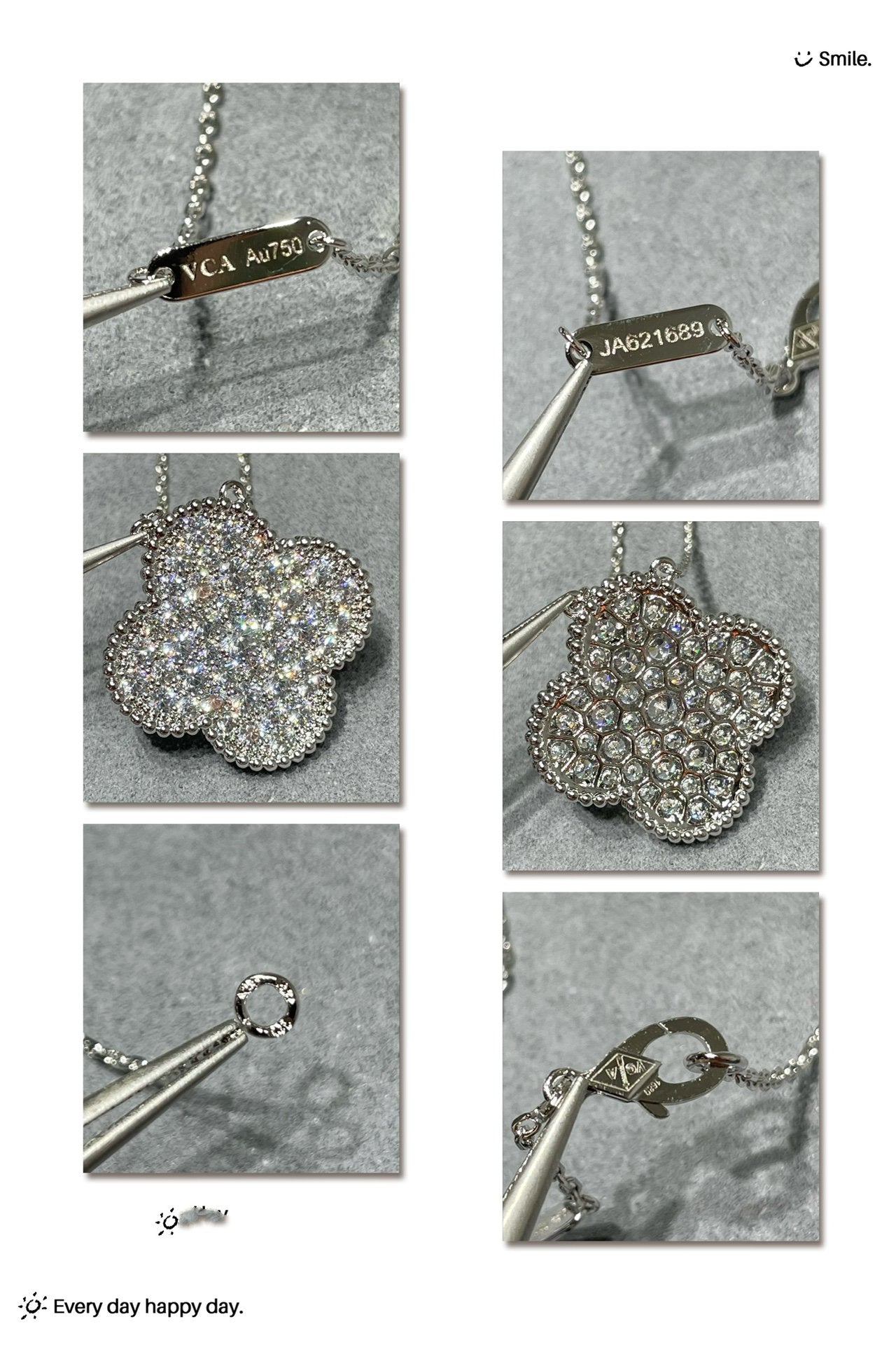 [：Polaidi Jewelry]CLOVER 25MM LARGE PENDANT DIAMOND PAVED SILVER NECKLACE